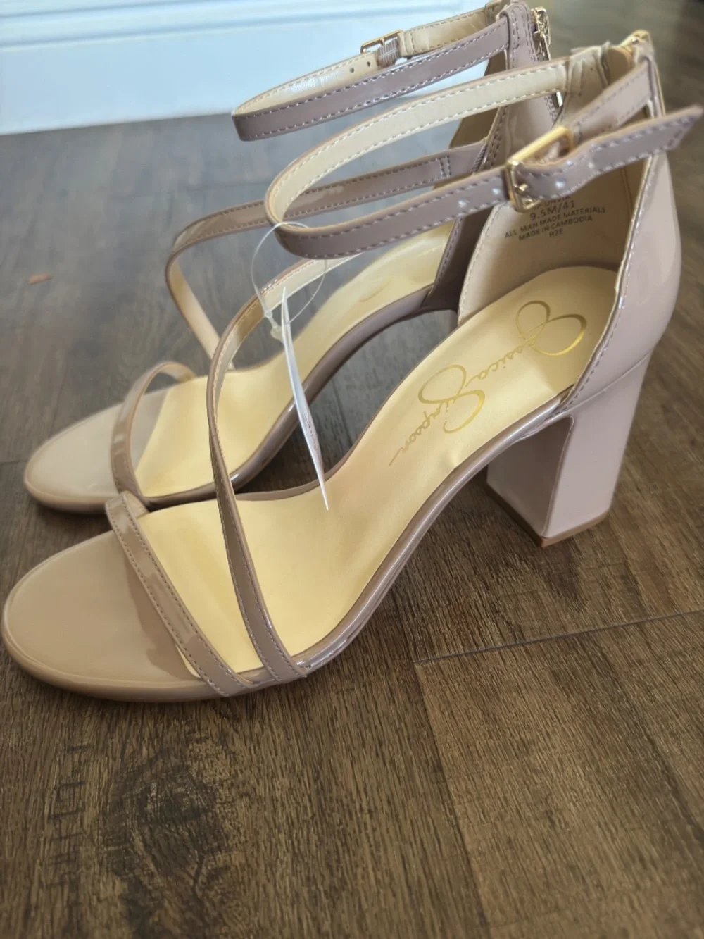 Jessica Simpson Nude Patent Crisscross Ankle Strap Block Heels